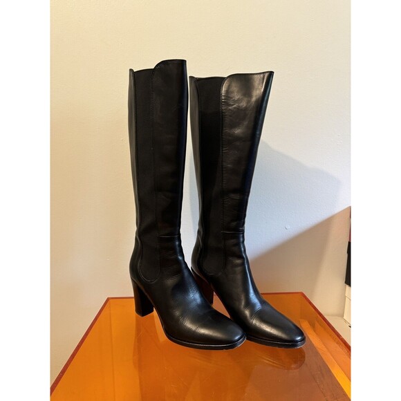 Hobbs London Milton Elastic Side Long Boot Knee-High Heeled Boot Black Leather - Picture 1 of 11